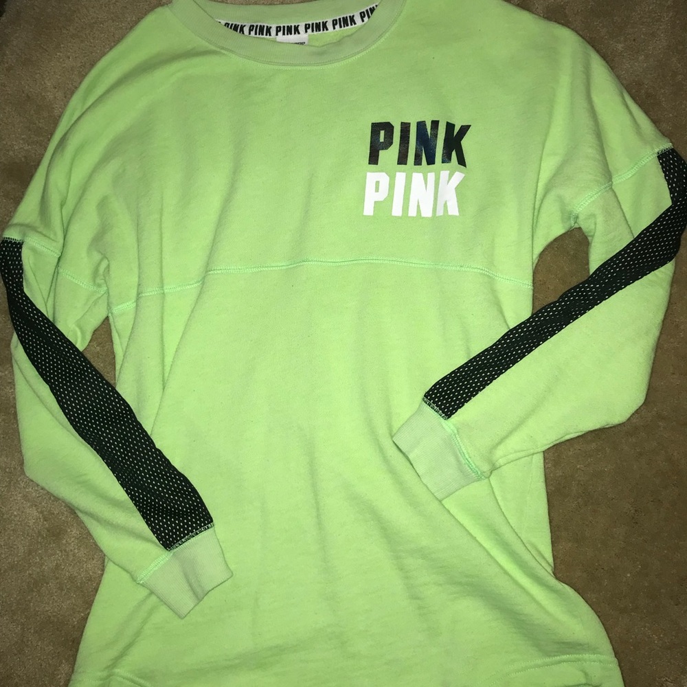 Victoria Secret Pink Green Varsity Long Sleeve